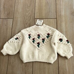 Zara soft Cream Floral Knit Sweater, size 9-12 month